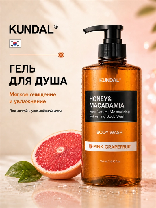 Гель для душа KUNDAL Honey & Macadamia Pure Body Wash, 500 мл - 