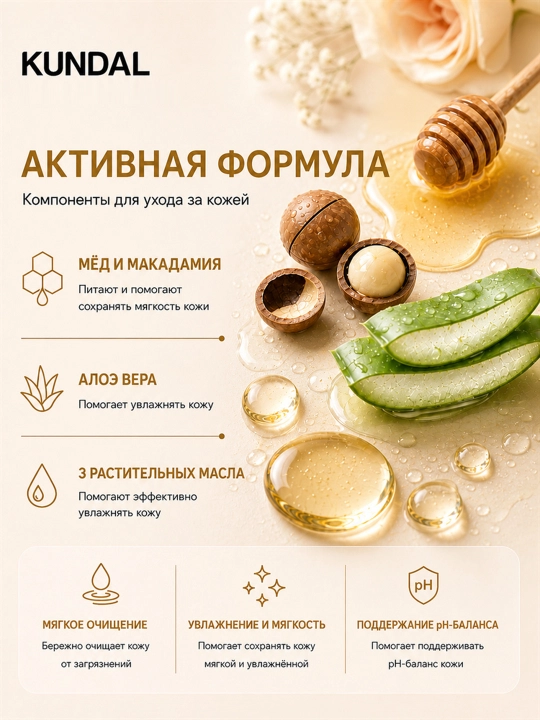 Гель для душа KUNDAL Honey & Macadamia Pure Body Wash, 500 мл