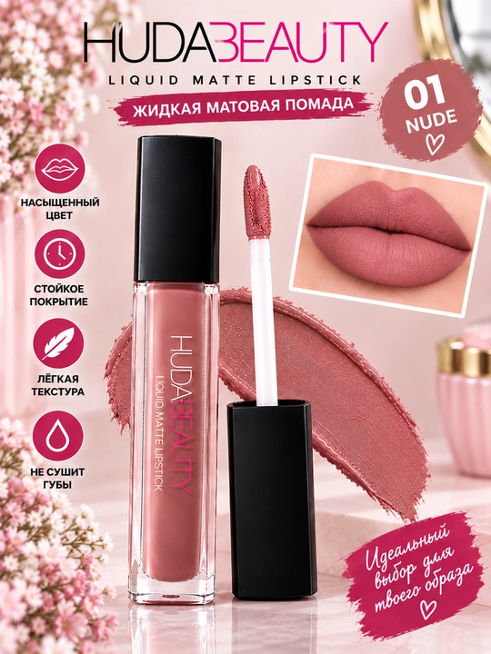 Suyuq lab bo‘yog‘i, mat lab bo‘yog‘i HUDA BEAUTY - 