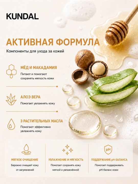 Гель для душа KUNDAL Honey & Macadamia Pure Body Wash, 500 мл