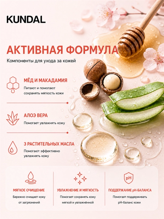 Гель для душа KUNDAL Honey & Macadamia Pure Body Wash, 500 мл