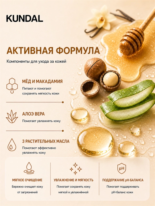 Гель для душа KUNDAL Honey & Macadamia Pure Body Wash, 500 мл