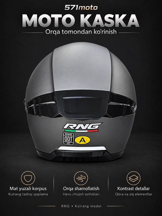 RNG mototsikl kaskasi, ikki vizorli, iyak qismi ajraladigan, kulrang