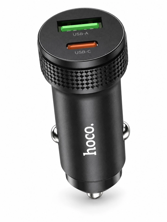 Hoco Z49B 38W avtomobil zaryadlagichi, USB-C 20W va USB-A 18W, qora