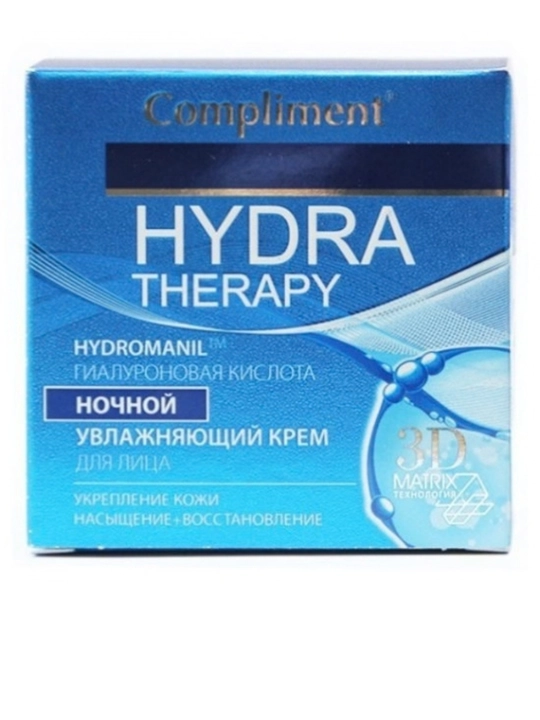 Compliment Hydra Therapy gialuron kislotali yuz uchun tungi namlantiruvchi krem, 50 ml 