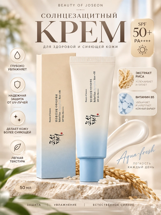 Beauty of Joseon Relief Sun SPF50+ PA++++ — солнцезащитный крем для лица с рисом и B5 - 
