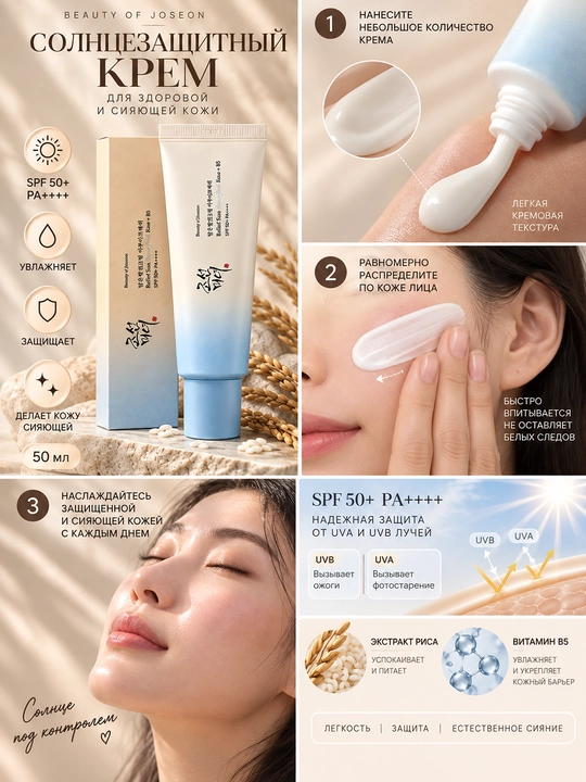 Beauty of Joseon Relief Sun SPF50+ PA++++ — солнцезащитный крем для лица с рисом и B5