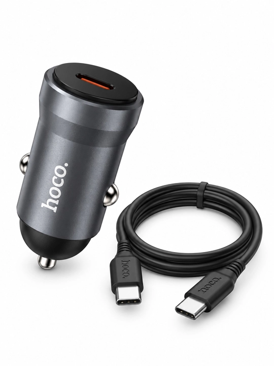 Hoco Z62A 30W avtomobil zaryadlagichi, 1 m USB-C kabel bilan, metall kulrang