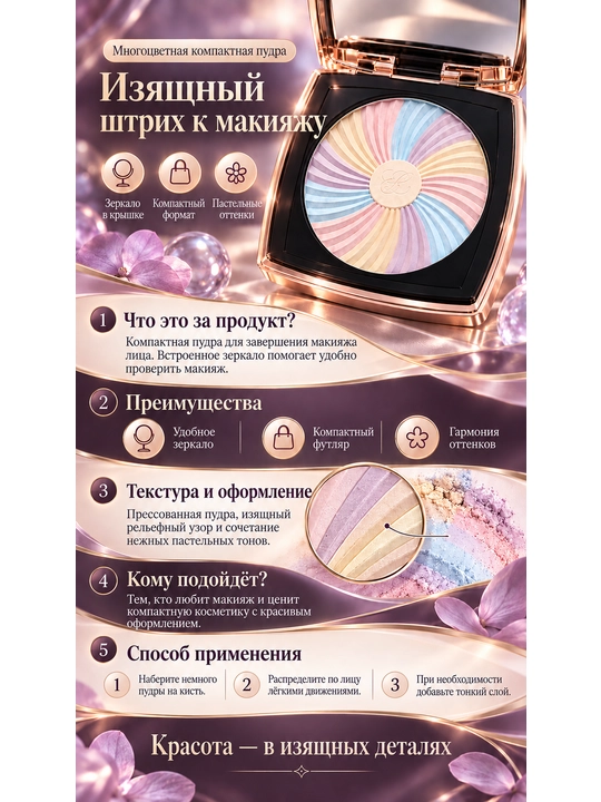 Многоцветная пудра для лица Estēe Lauder 01 Pastel Spin, компактная пудра-корректор