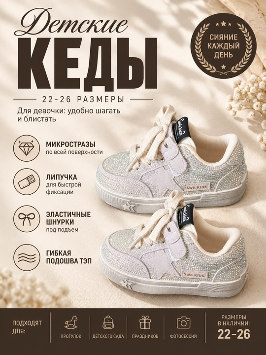 Qizlar uchun bolalar krossovkalari, bog‘cha uchun oyoq kiyim, qizlar uchun kedalar, 22–26