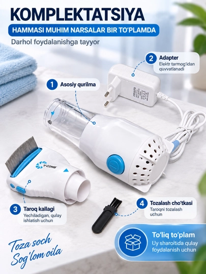 Bit taroq V-COMB elektron bit va tuxumlarni tozalash uchun soch tarog‘i