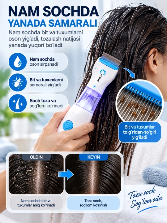Bit taroq V-COMB elektron bit va tuxumlarni tozalash uchun soch tarog‘i