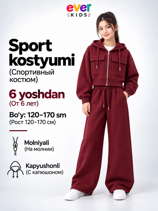 Спортивный костюм, утепленный, для девочек - 