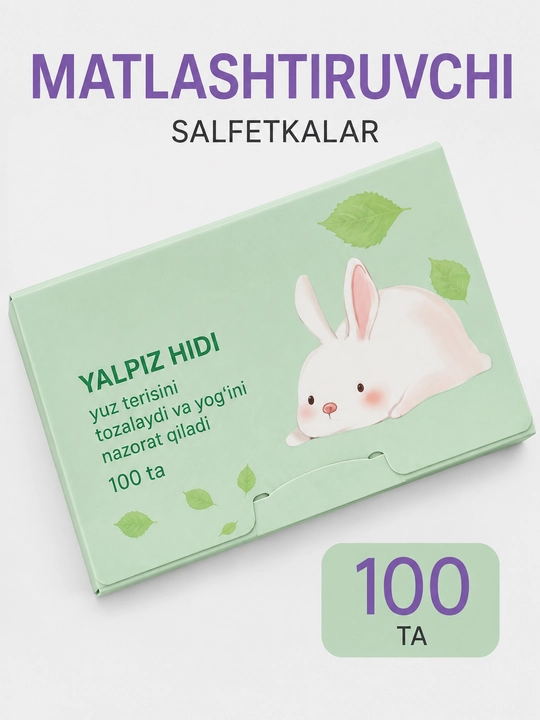 Yuz uchun yog'li yaltirashdan himoyalovchi salfetkalar - 