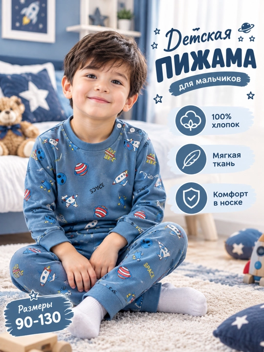 O‘g‘il va qiz bolalar uchun paxtadan tikilgan pijama, uxlash uchun to‘plam, o‘lchamlari 90-130