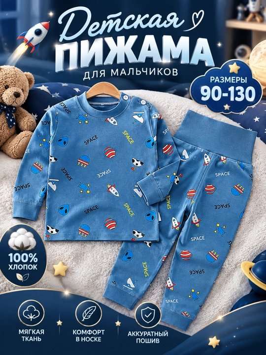 O‘g‘il va qiz bolalar uchun paxtadan tikilgan pijama, uxlash uchun to‘plam, o‘lchamlari 90-130
