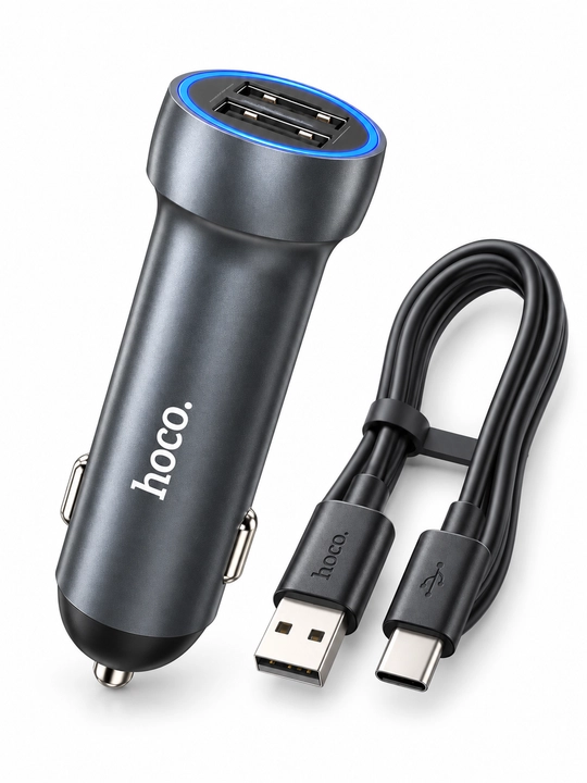 Hoco Z54 Prosperous 15,5 W avtomobil zaryadlagichi, 2×USB-A, Type-C kabel