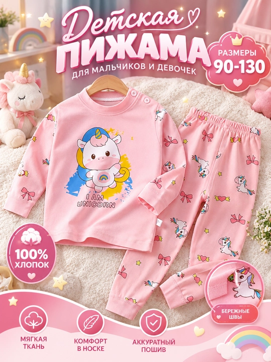 O‘g‘il va qiz bolalar uchun paxtadan tikilgan pijama, uxlash uchun to‘plam, o‘lchamlari 90-130
