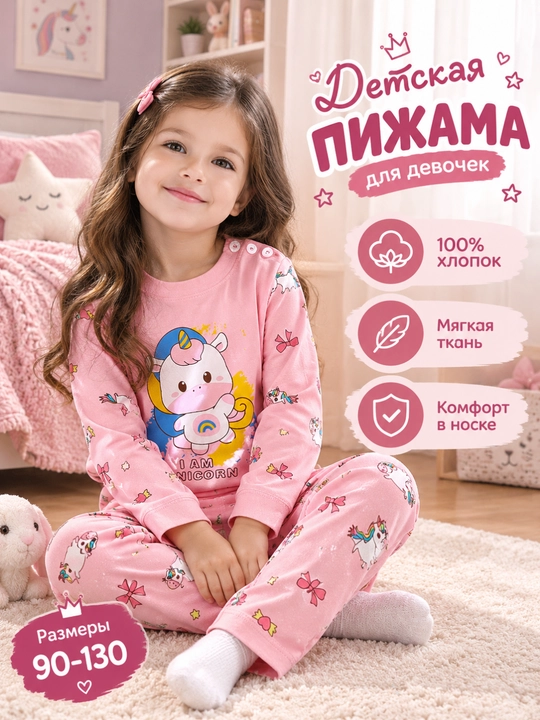 O‘g‘il va qiz bolalar uchun paxtadan tikilgan pijama, uxlash uchun to‘plam, o‘lchamlari 90-130