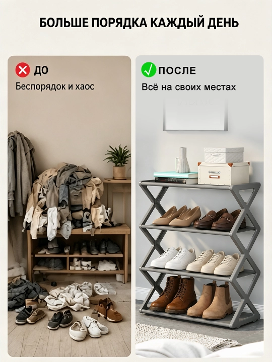 Полка для обуви 4-5 уровней, металлическая, пыле- и водонепроницаемая