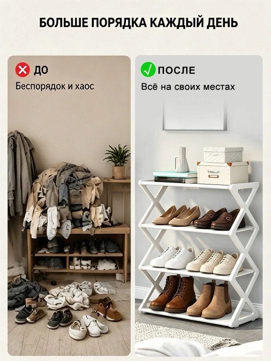 Полка для обуви 4-5 уровней, металлическая, пыле- и водонепроницаемая