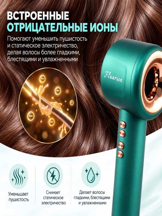 Фен "Fluarion" Hurricane, 3 насадки