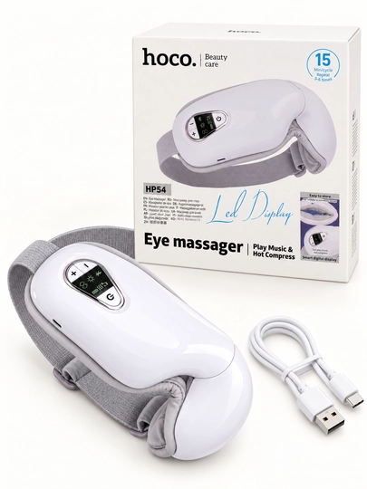 Hoco HP54 ko‘z massajyori, isitish, 5 rejim, Bluetooth va LCD displey