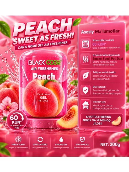 Black Odor Car & Home Gel ароматизатор воздуха для автомобиля и дома, длительное действие - 