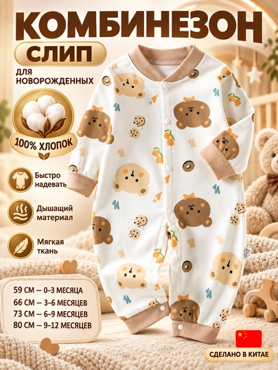 Chaqaloqlar uchun kiyimlar yangi tug'ilganlar uchun, 100% paxtali, yumshoq slip-kombinezon - 
