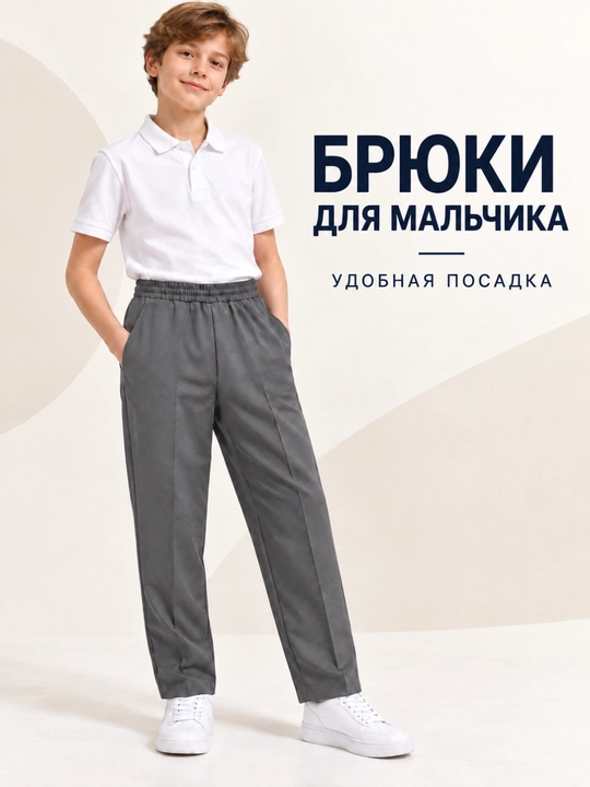 Школьные брюки для мальчиков, эластичная талия, свободный покрой - 
