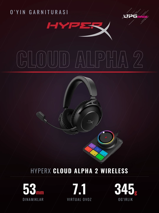 Simsiz garnitura HyperX Cloud Alpha 2 Wireless, 53 mm, 7.1, Bluetooth, qora