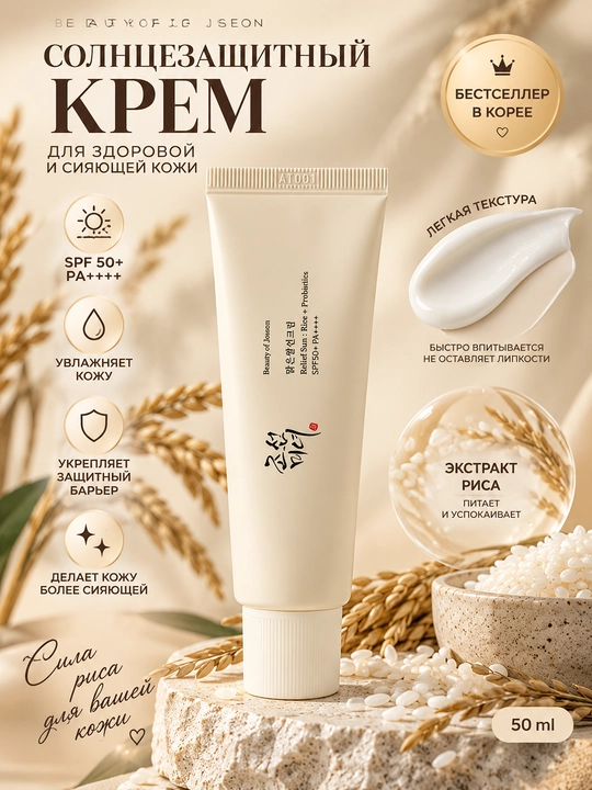 Beauty of Joseon Relief Sun SPF50+ PA++++ — солнцезащитный крем для лица, увлажняющий