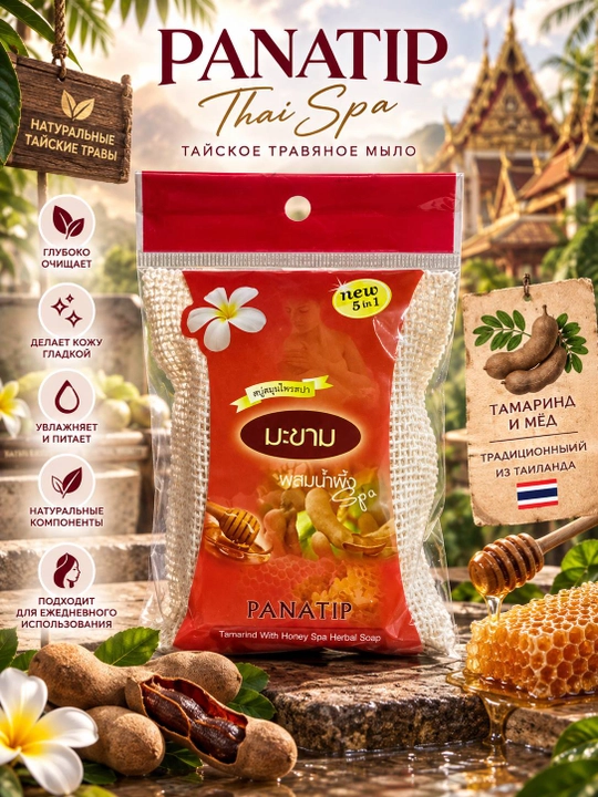PANATIP Lakoocha tayland o‘simlikli sovuni, lufa bilan teri parvarishi