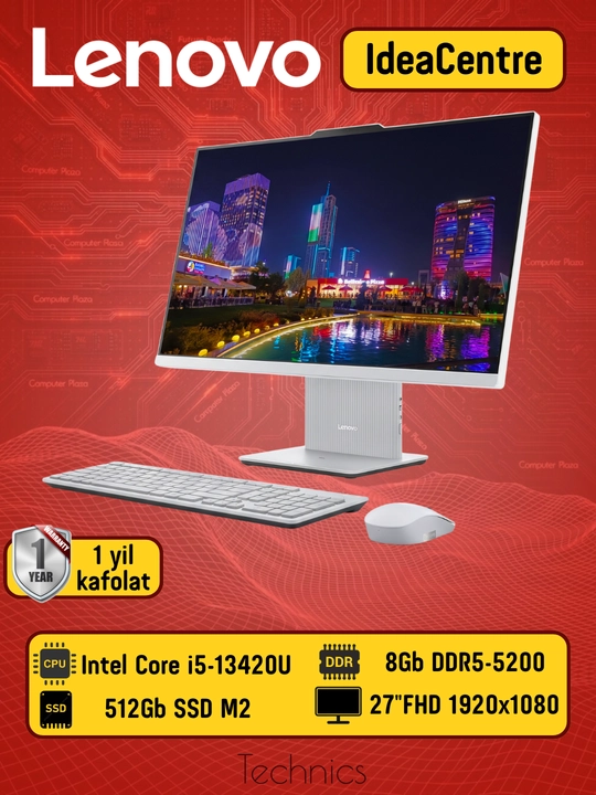 Моноблок Lenovo AIO 27" FHD i5-13420H 8GB DDR5 512GB SSD, Cloud Grey F0HM005GRU - 