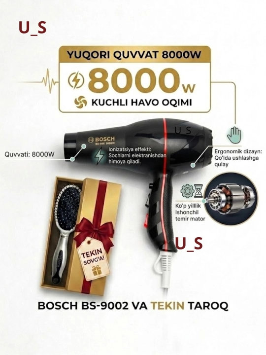Soch quritgich fenlar, massaj taroq sovg'aga, fen soch quritgich - 
