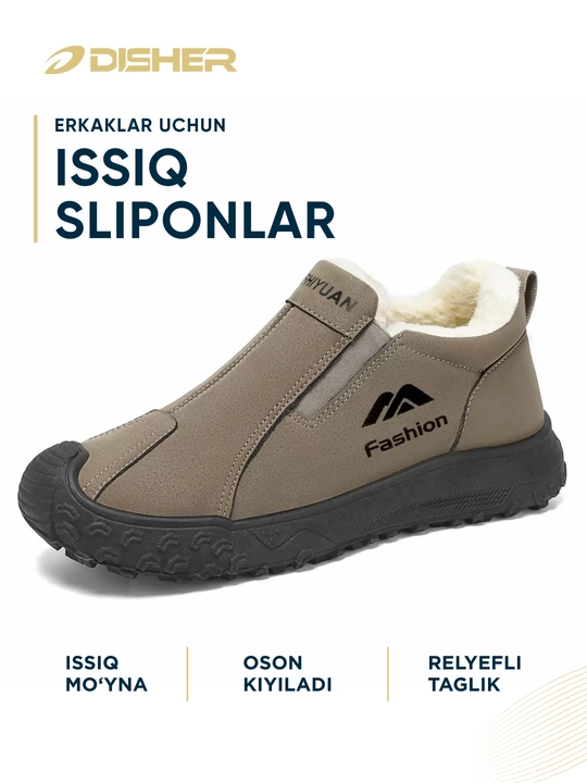 Erkaklar uchun qishki sliponlar, DISHER FrostGuard, erkaklar poyabzali, issiq yarim botinkalar