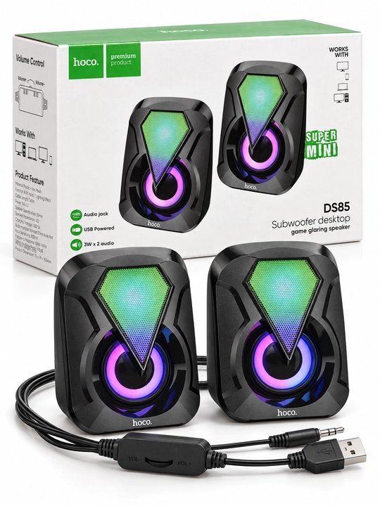 Hoco DS85 Crane kompyuter o‘yin kolonkalari, 6 W, RGB yoritish, USB va AUX