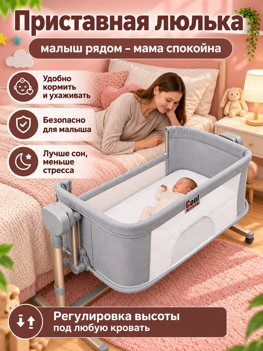 Bolalar karavoti, yangi tug‘ilgan chaqaloqlar uchun belanchak, pult va Bluetooth musiqasi bilan