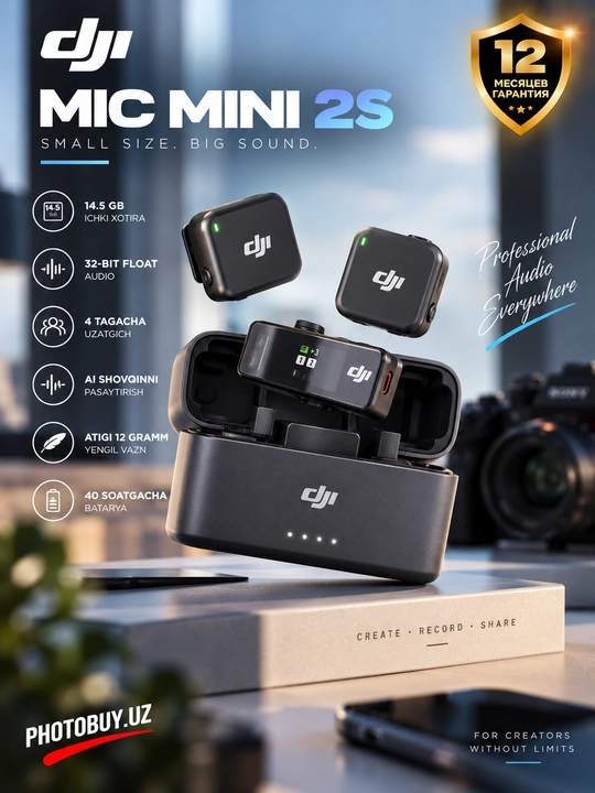 DJI Mic Mini 2S, беспроводной микрофон, радиосистема, шумоподавление - 