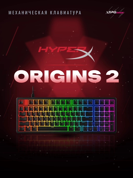Mexanik klaviatura HyperX Origins 2 1800, 98 tugma, Hot-Swap, RGB, 8000 Gts, qora - 