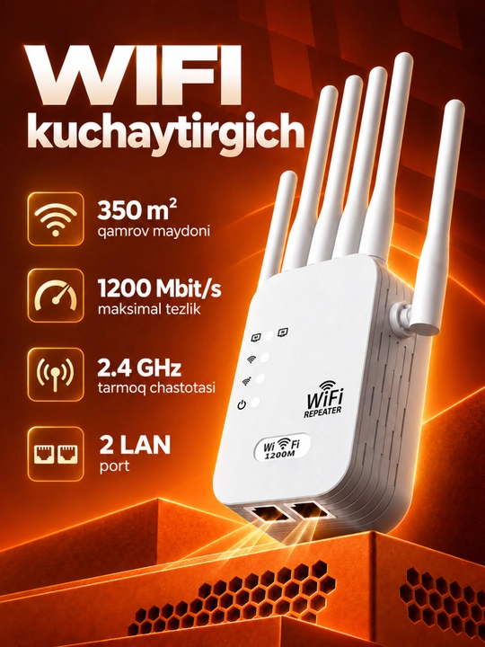 Repiter WiFi signal kuchaytirgich, simsiz internet uchun, 4 va 6 antennali, 300-1200Mbit/s - 