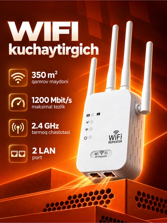 Repiter WiFi signal kuchaytirgich, simsiz internet uchun, 4 va 6 antennali, 300-1200Mbit/s