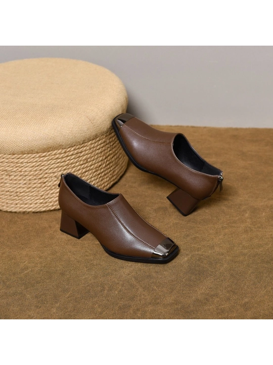 Ayollar tuflisi, jigarrang tufli, poshnali tufli, klassik oyoq kiyim, zamonaviy tufli - 