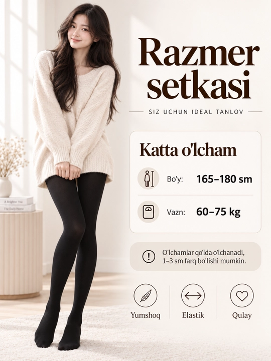 Ayollar uchun baxmal kolgotka, yumshoq va elastik, universal o‘lcham