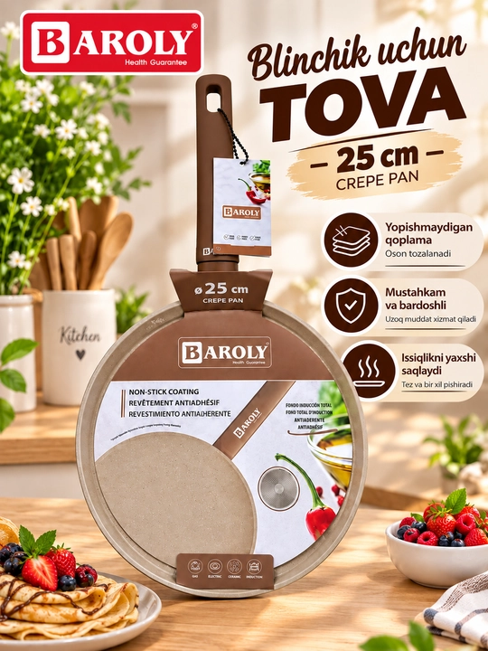 Blinchik tovasi, qulay tova, oshxona idishi, yopishmaydigan, yupqa tova, pishirish tovasi
