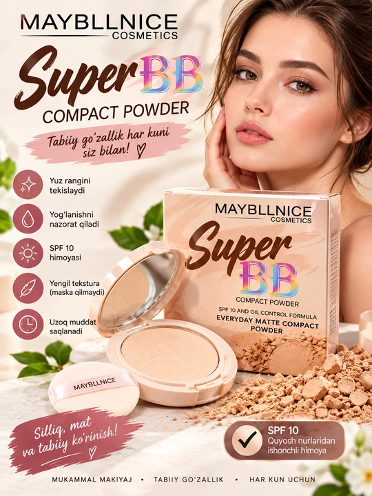 BB pudra, kompakt pudra, yuz pudrasi, mat pudra, BB powder, SPF 10 pudra, yog‘siz pudra