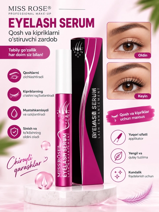 Qosh va kipriklarni parvarish qiluvchi serum MISS ROSE Eyelash Serum - 