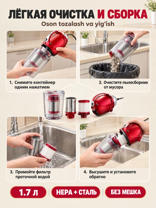 Пылесос SOKANY SK-13048, 8-в-1, мощность 3600 Вт, объём контейнера 1,7 л