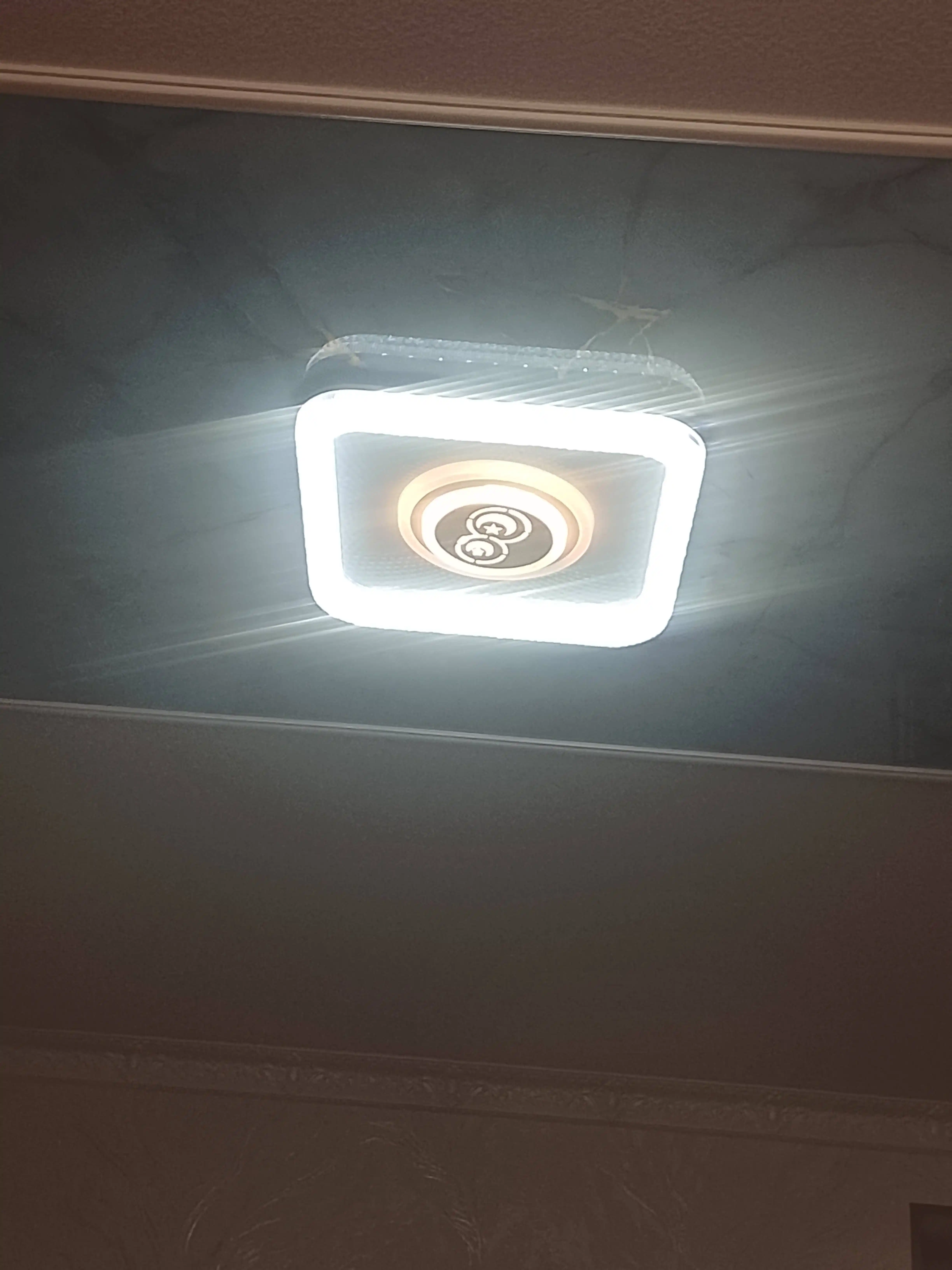 LED plafon 96W Ø45 sm, dumaloq va kvadrat, 3 xil yoritish rejimi, kristall ramkali