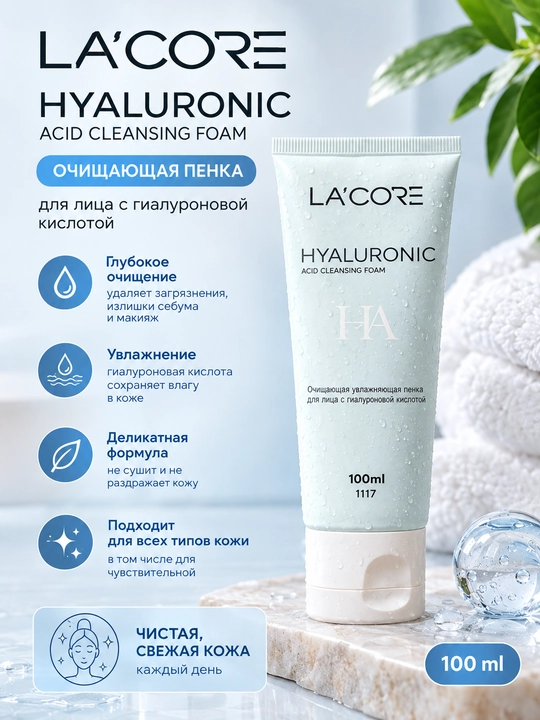 Пенка для лица LA'CORE с гиалуроновой кислотой - 